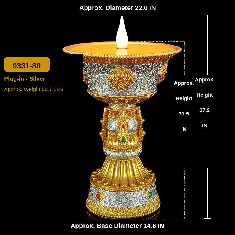 LED Ghee Lamp Holder, Rechargeable Electric Buddha Light, Eight Auspicious Buddhist Candle Holder, Zen Altar Decor, Mindfulness Gift