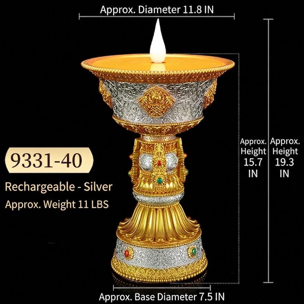 LED Ghee Lamp Holder, Rechargeable Electric Buddha Light, Eight Auspicious Buddhist Candle Holder, Zen Altar Decor, Mindfulness Gift