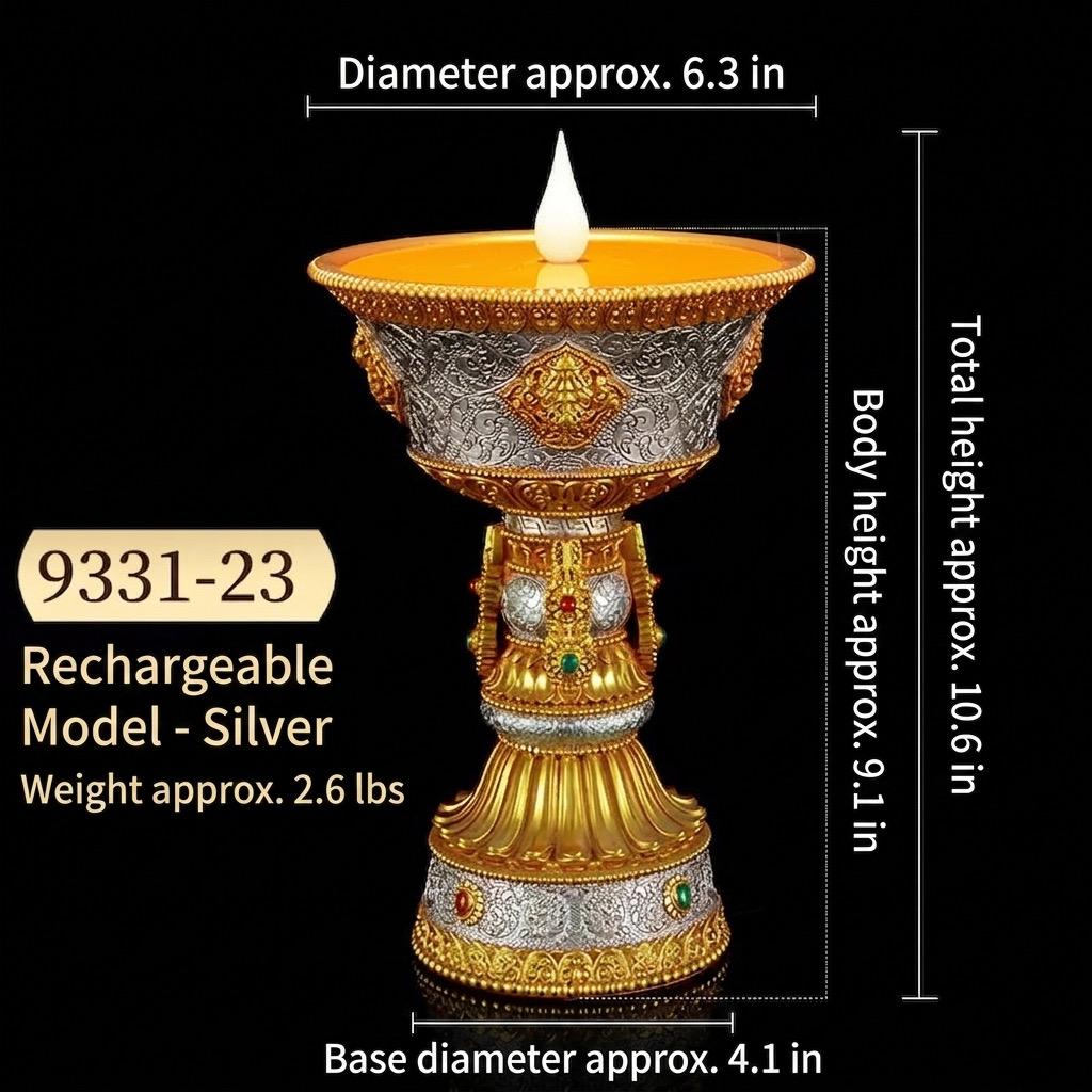 LED Ghee Lamp Holder, Rechargeable Electric Buddha Light, Eight Auspicious Buddhist Candle Holder, Zen Altar Decor, Mindfulness Gift