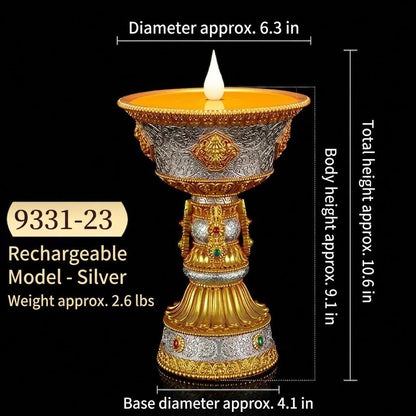 LED Ghee Lamp Holder, Rechargeable Electric Buddha Light, Eight Auspicious Buddhist Candle Holder, Zen Altar Decor, Mindfulness Gift