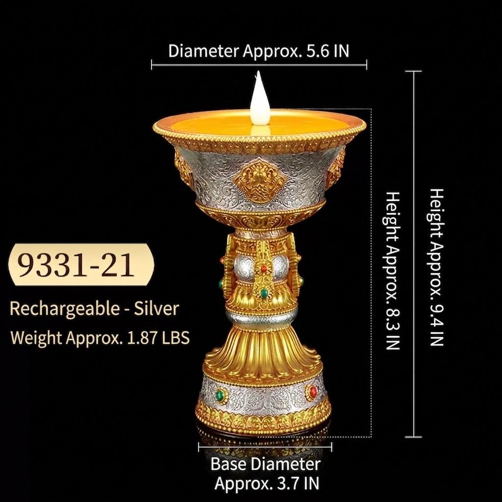 LED Ghee Lamp Holder, Rechargeable Electric Buddha Light, Eight Auspicious Buddhist Candle Holder, Zen Altar Decor, Mindfulness Gift
