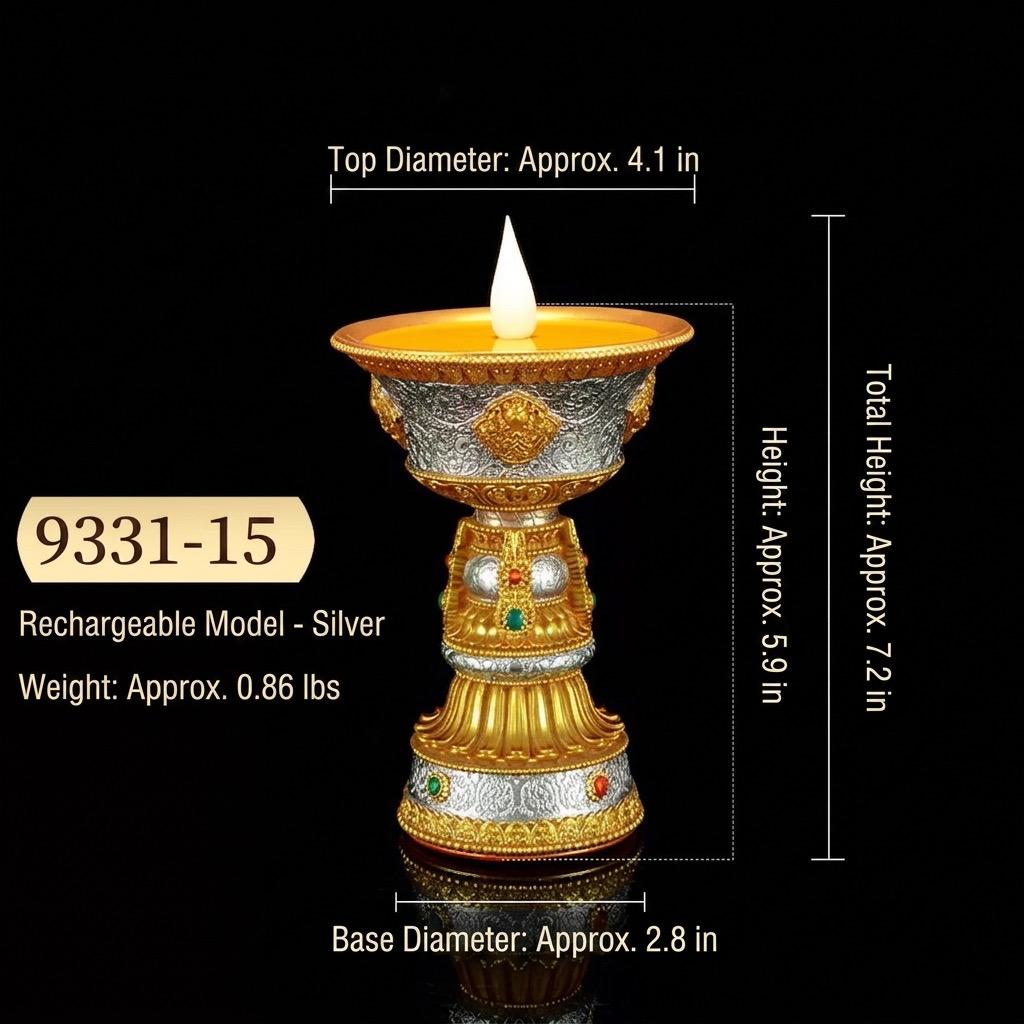 LED Ghee Lamp Holder, Rechargeable Electric Buddha Light, Eight Auspicious Buddhist Candle Holder, Zen Altar Decor, Mindfulness Gift