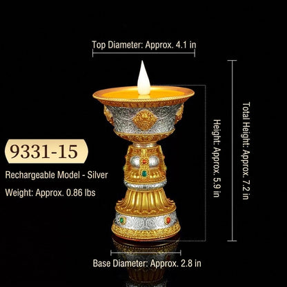 LED Ghee Lamp Holder, Rechargeable Electric Buddha Light, Eight Auspicious Buddhist Candle Holder, Zen Altar Decor, Mindfulness Gift