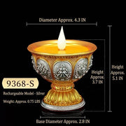 LED Ghee Lamp Holder, Rechargeable Electric Buddha Light, Eight Auspicious Buddhist Candle Holder, Zen Altar Decor, Mindfulness Gift