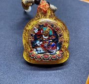 Hand Painted Mineral Pigment Vaisravana Tsa Tsa Pendant, Tibetan Buddhist Jewelry, Wealth God Necklace, Thangka Style Amulet, Spiritual Gift