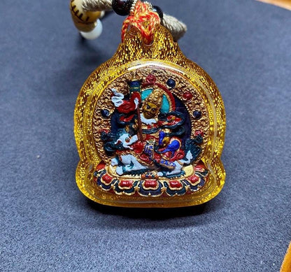 Hand Painted Mineral Pigment Vaisravana Tsa Tsa Pendant, Tibetan Buddhist Jewelry, Wealth God Necklace, Thangka Style Amulet, Spiritual Gift