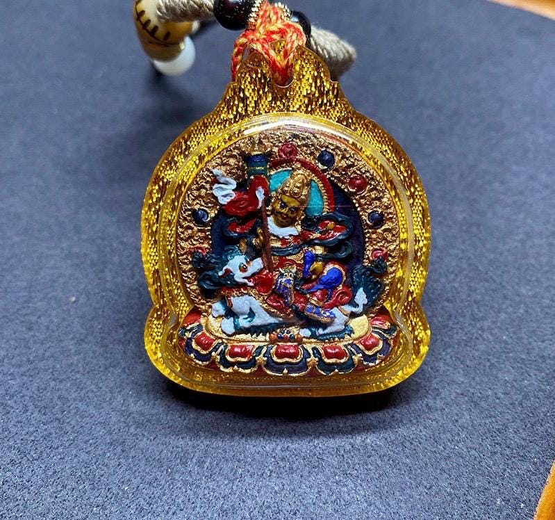 Hand Painted Mineral Pigment Vaisravana Tsa Tsa Pendant, Tibetan Buddhist Jewelry, Wealth God Necklace, Thangka Style Amulet, Spiritual Gift