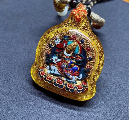 Hand Painted Mineral Pigment Vaisravana Tsa Tsa Pendant, Tibetan Buddhist Jewelry, Wealth God Necklace, Thangka Style Amulet, Spiritual Gift
