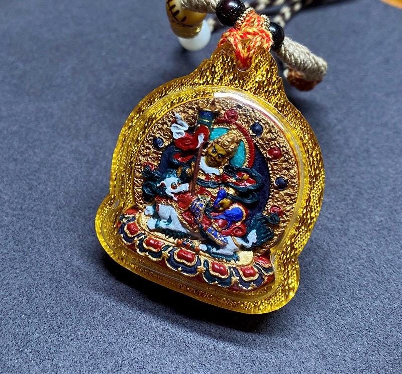 Hand Painted Mineral Pigment Vaisravana Tsa Tsa Pendant, Tibetan Buddhist Jewelry, Wealth God Necklace, Thangka Style Amulet, Spiritual Gift