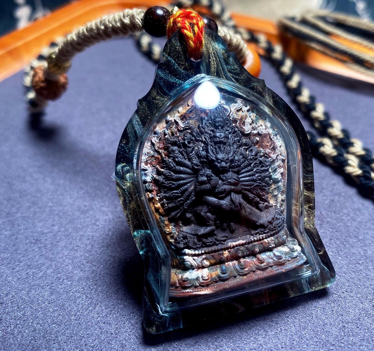 Handmade Yamantaka Tsa Tsa Pendant, Multi-color Tibetan Clay Buddha, Vajrabhairava Gau Box, Buddhist Amulet, Religious Jewelry