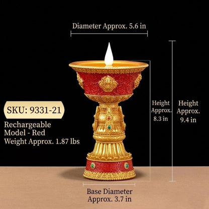 LED Electric Ghee Lamp Rechargeable Buddhist Butter Candle Holder Ashtamangala Puja Decorative Light Zen Lotus Alter Altar Shrine Supply