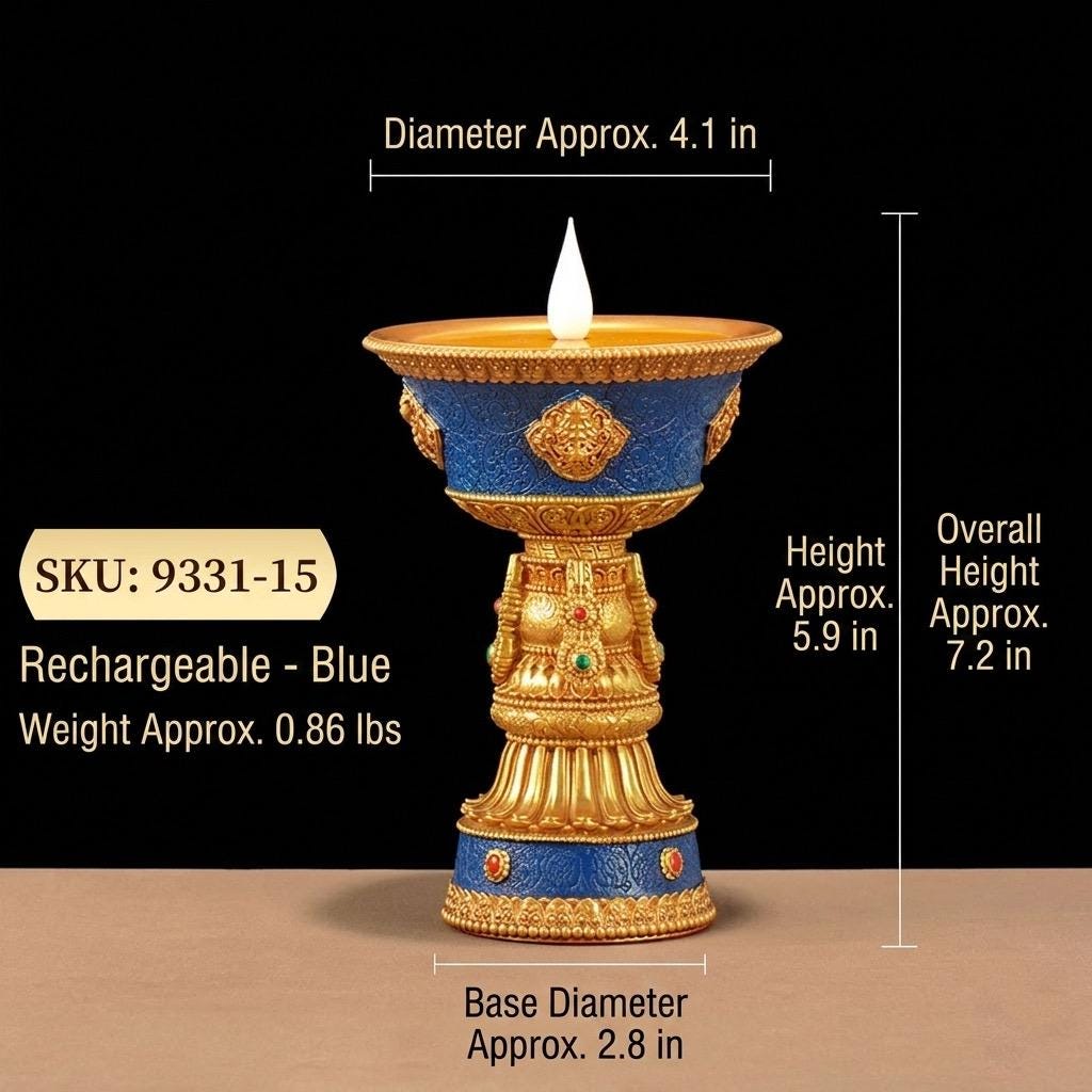 LED Electric Ghee Lamp Rechargeable Buddhist Butter Candle Holder Ashtamangala Puja Decorative Light Zen Lotus Alter Altar Shrine Supply