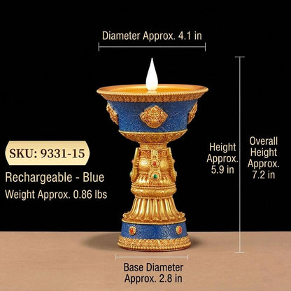 LED Electric Ghee Lamp Rechargeable Buddhist Butter Candle Holder Ashtamangala Puja Decorative Light Zen Lotus Alter Altar Shrine Supply