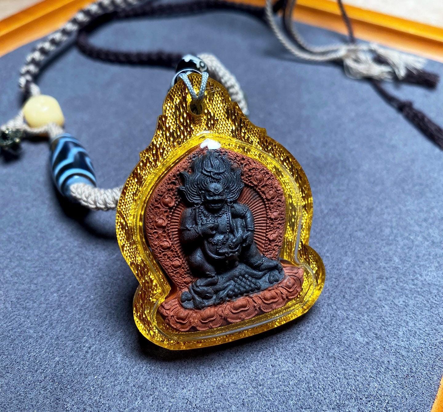 Black Jambhala Mixed-Color Tsa Tsa Gawu Box Pendant, Tibetan Medicine Clay Shrines Necklace, Tantric Buddhism Amulet, Religious Jewelry Gift