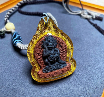 Black Jambhala Mixed-Color Tsa Tsa Gawu Box Pendant, Tibetan Medicine Clay Shrines Necklace, Tantric Buddhism Amulet, Religious Jewelry Gift