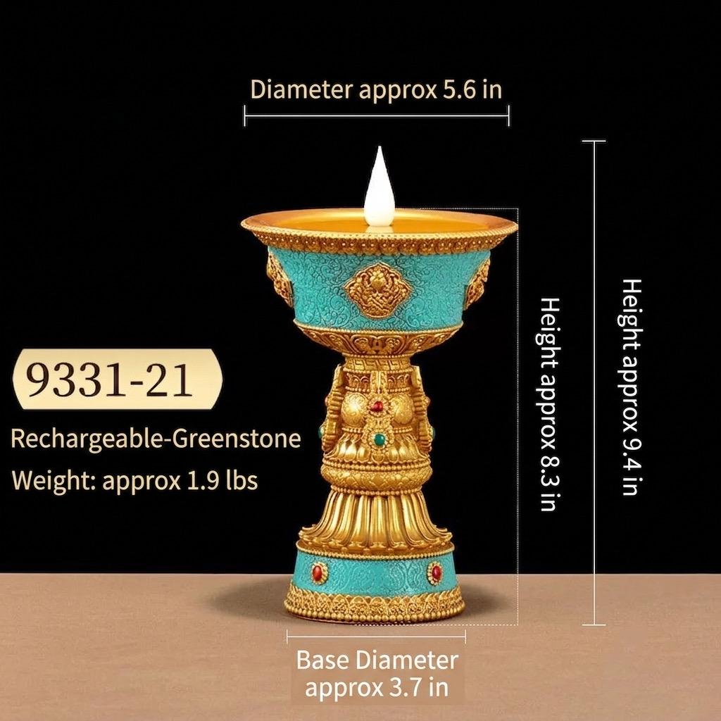 LED Electric Ghee Lamp Rechargeable Buddhist Butter Candle Holder Ashtamangala Puja Decorative Light Zen Lotus Alter Altar Shrine Supply