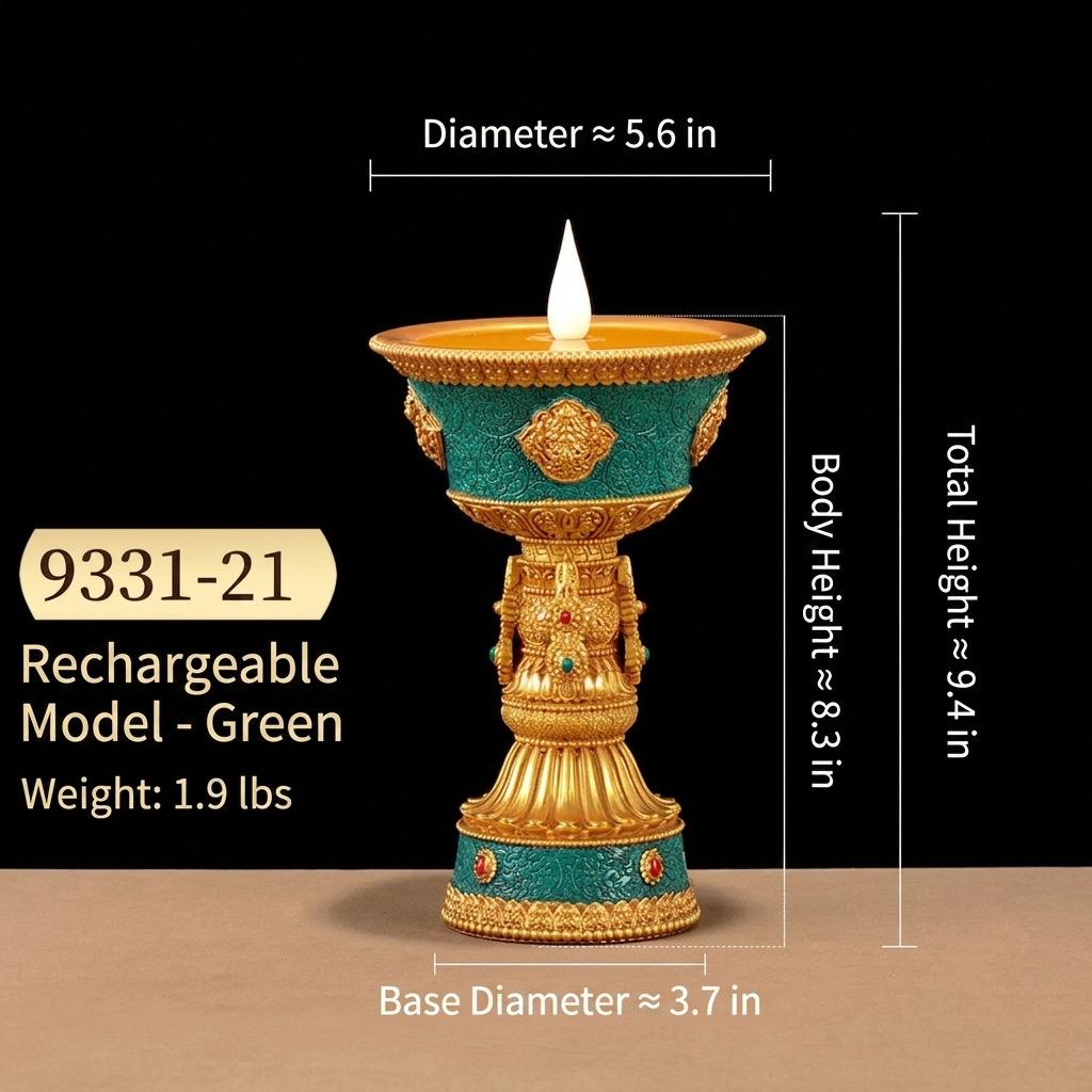 LED Electric Ghee Lamp Rechargeable Buddhist Butter Candle Holder Ashtamangala Puja Decorative Light Zen Lotus Alter Altar Shrine Supply