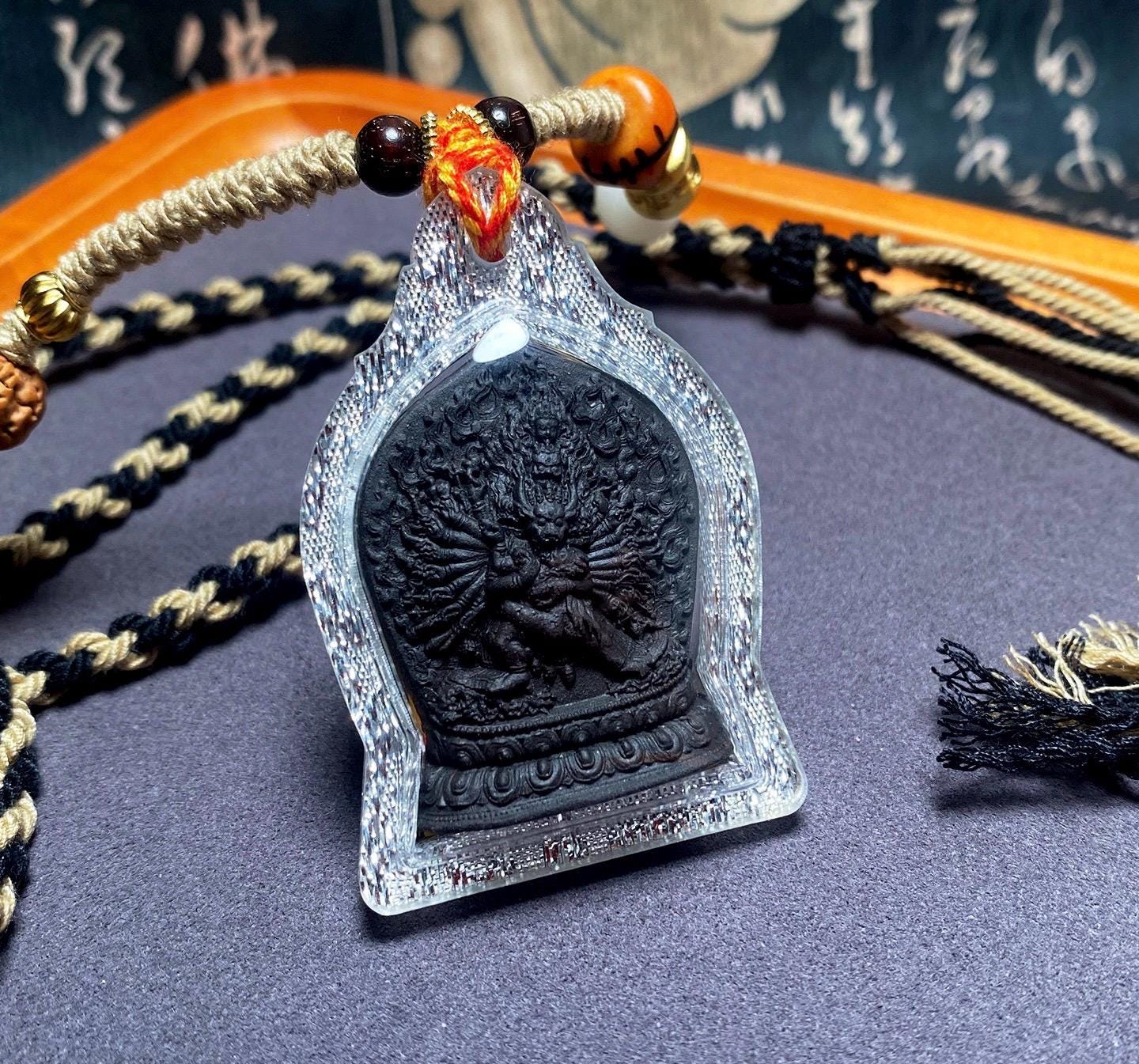 Yamantaka Vajrabhairava Tsa Tsa Pendant, Tibetan Buddhist Clay Statue Necklace, Handmade Vajra Gau Box Amulet, Himalayan Meditation Jewelry