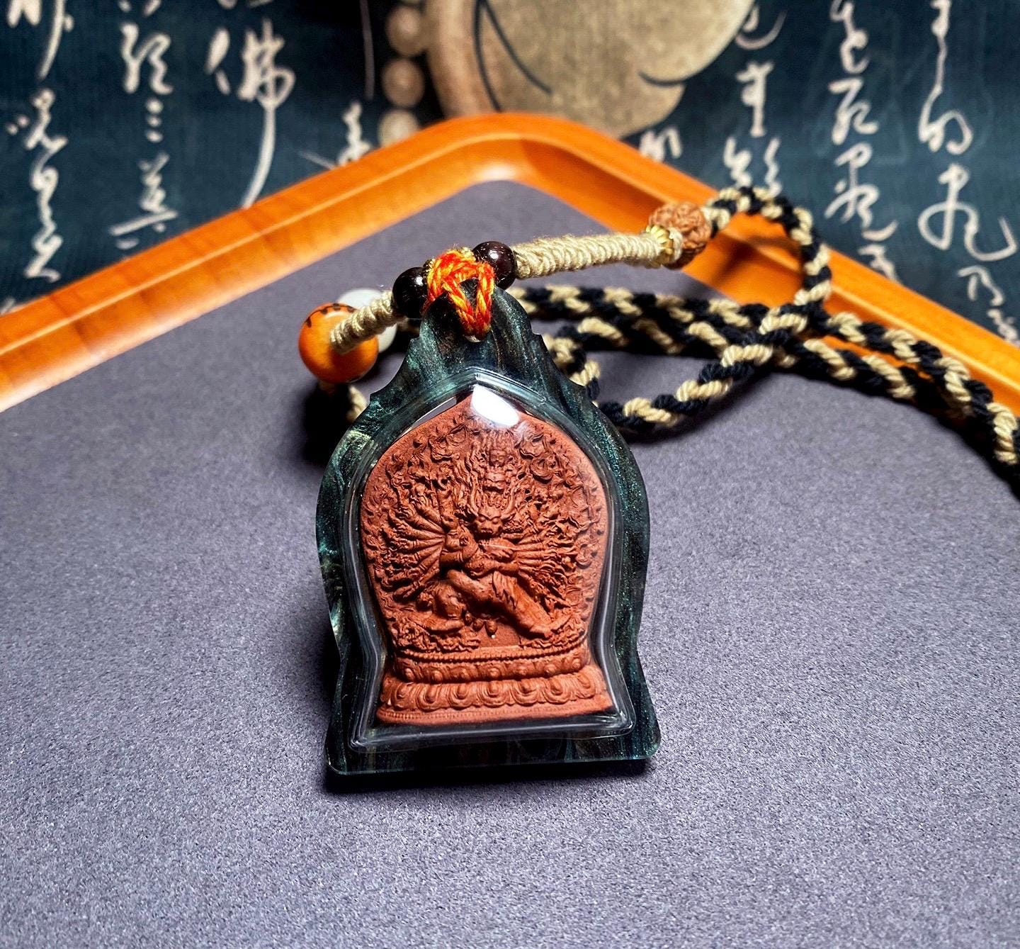 Yamantaka Vajrabhairava Tsa Tsa Pendant, Tibetan Buddhist Clay Statue Necklace, Handmade Vajra Gau Box Amulet, Himalayan Meditation Jewelry
