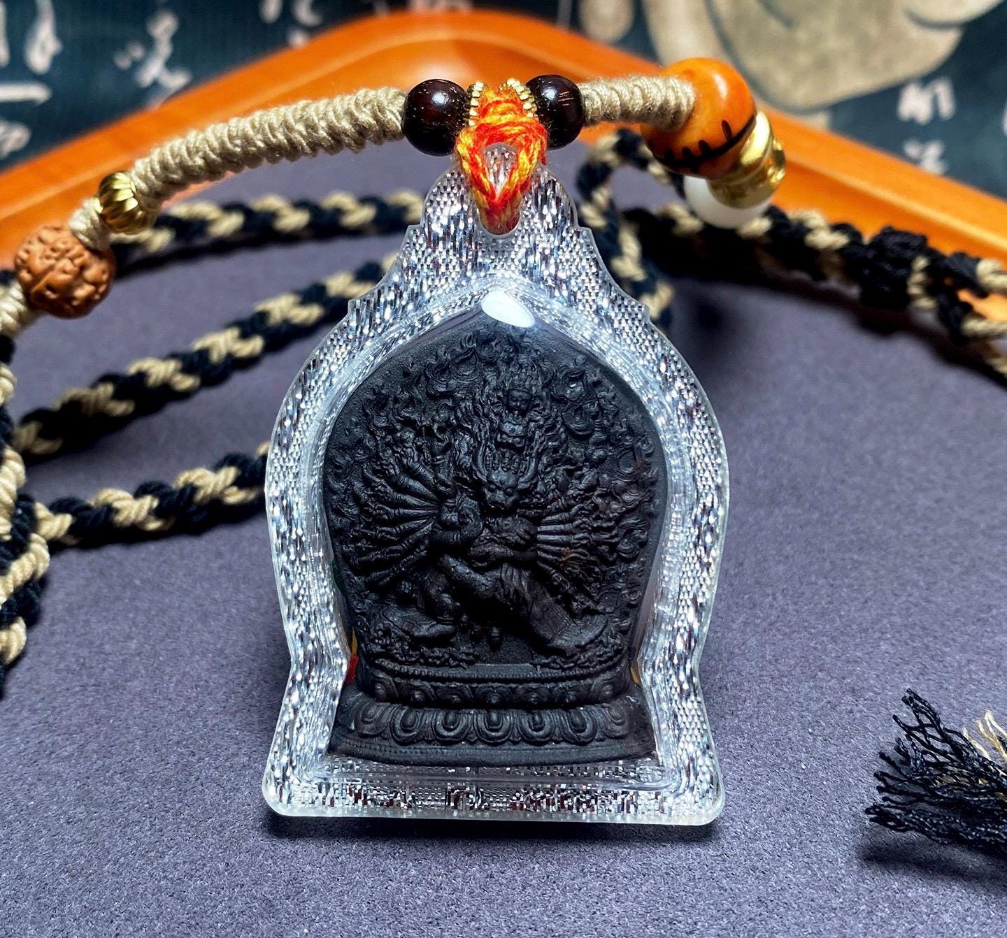Yamantaka Vajrabhairava Tsa Tsa Pendant, Tibetan Buddhist Clay Statue Necklace, Handmade Vajra Gau Box Amulet, Himalayan Meditation Jewelry
