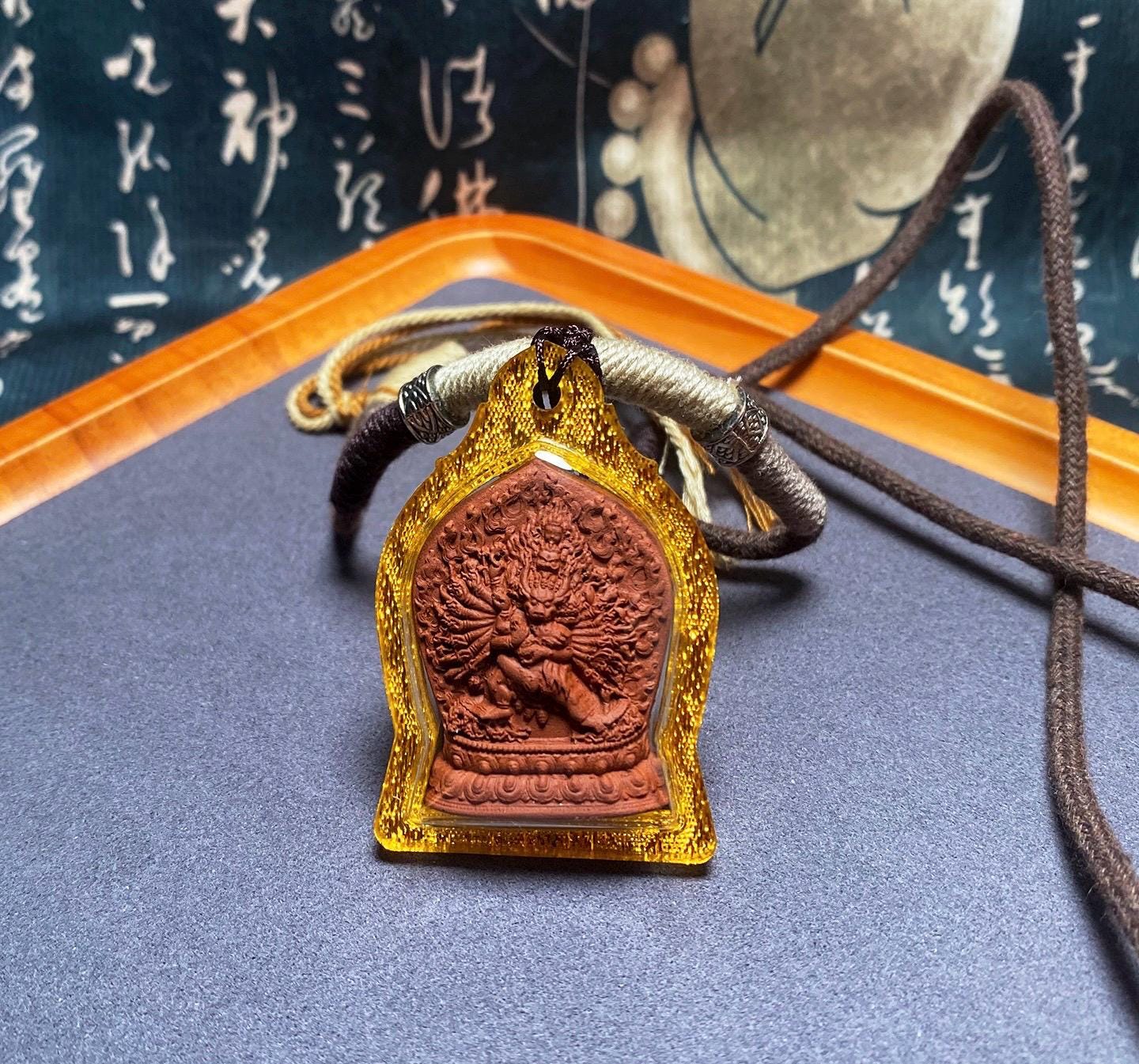 Yamantaka Vajrabhairava Tsa Tsa Pendant, Tibetan Buddhist Clay Statue Necklace, Handmade Vajra Gau Box Amulet, Himalayan Meditation Jewelry