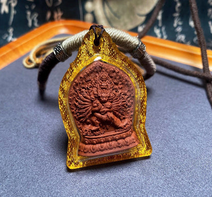 Yamantaka Vajrabhairava Tsa Tsa Pendant, Tibetan Buddhist Clay Statue Necklace, Handmade Vajra Gau Box Amulet, Himalayan Meditation Jewelry