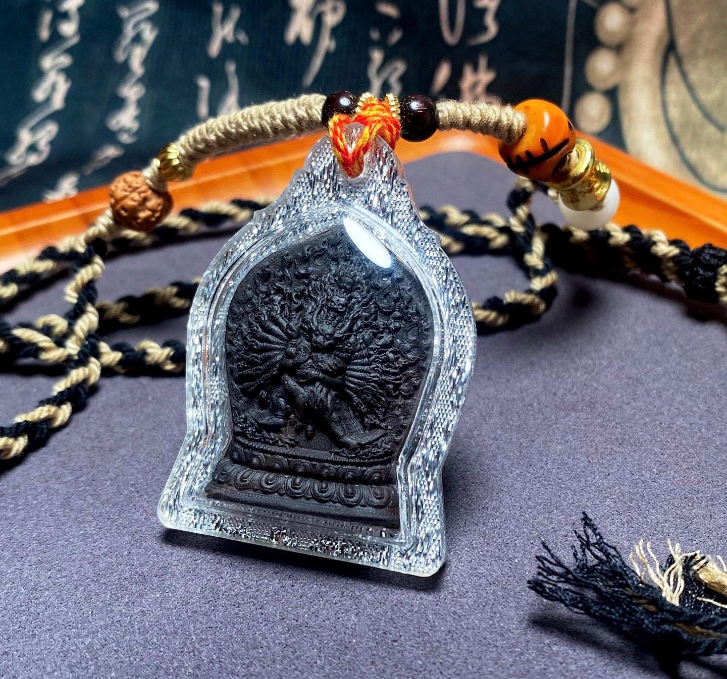 Yamantaka Vajrabhairava Tsa Tsa Pendant, Tibetan Buddhist Clay Statue Necklace, Handmade Vajra Gau Box Amulet, Himalayan Meditation Jewelry