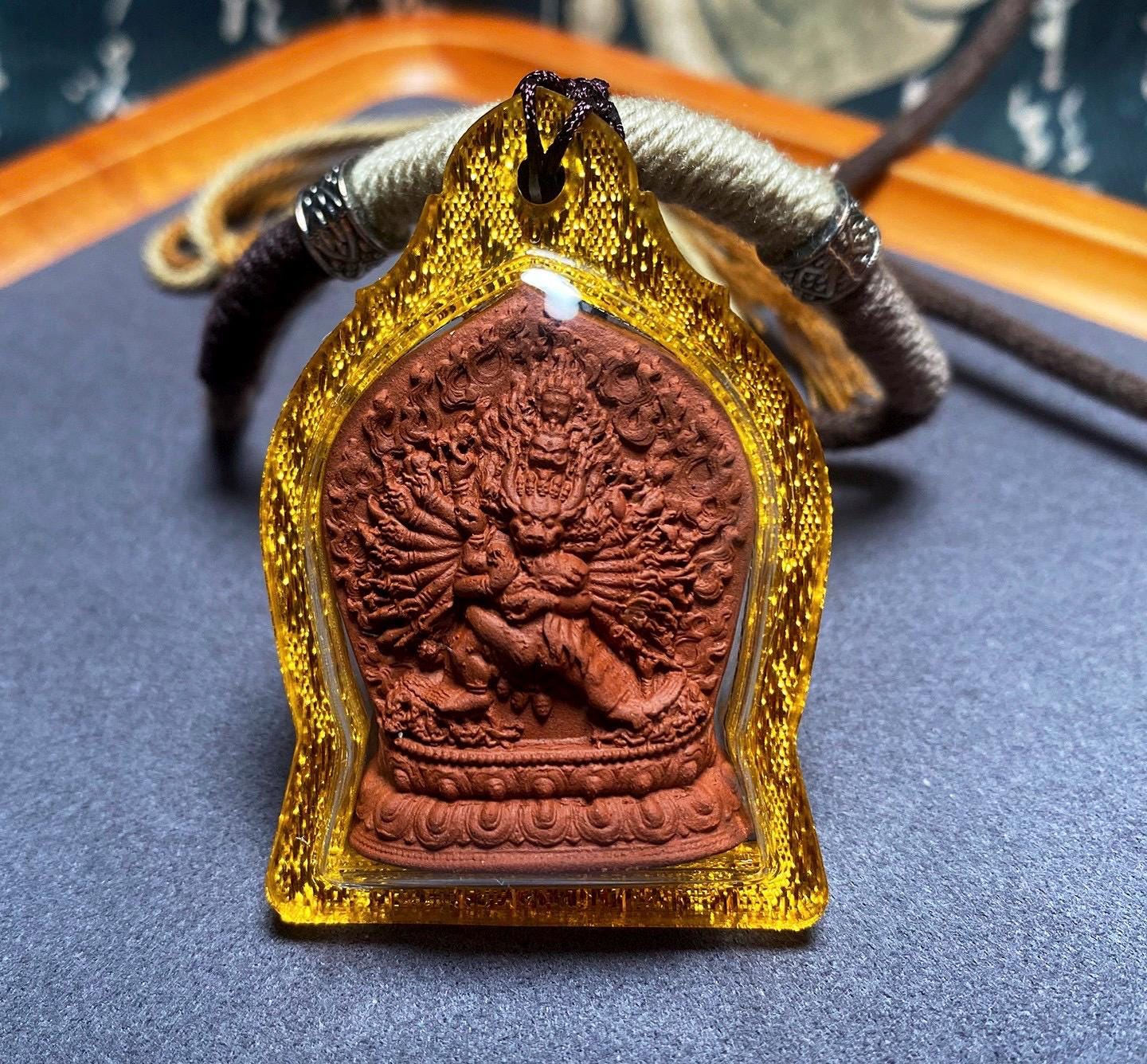 Yamantaka Vajrabhairava Tsa Tsa Pendant, Tibetan Buddhist Clay Statue Necklace, Handmade Vajra Gau Box Amulet, Himalayan Meditation Jewelry
