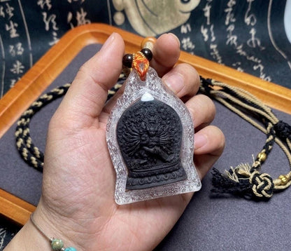 Yamantaka Vajrabhairava Tsa Tsa Pendant, Tibetan Buddhist Clay Statue Necklace, Handmade Vajra Gau Box Amulet, Himalayan Meditation Jewelry