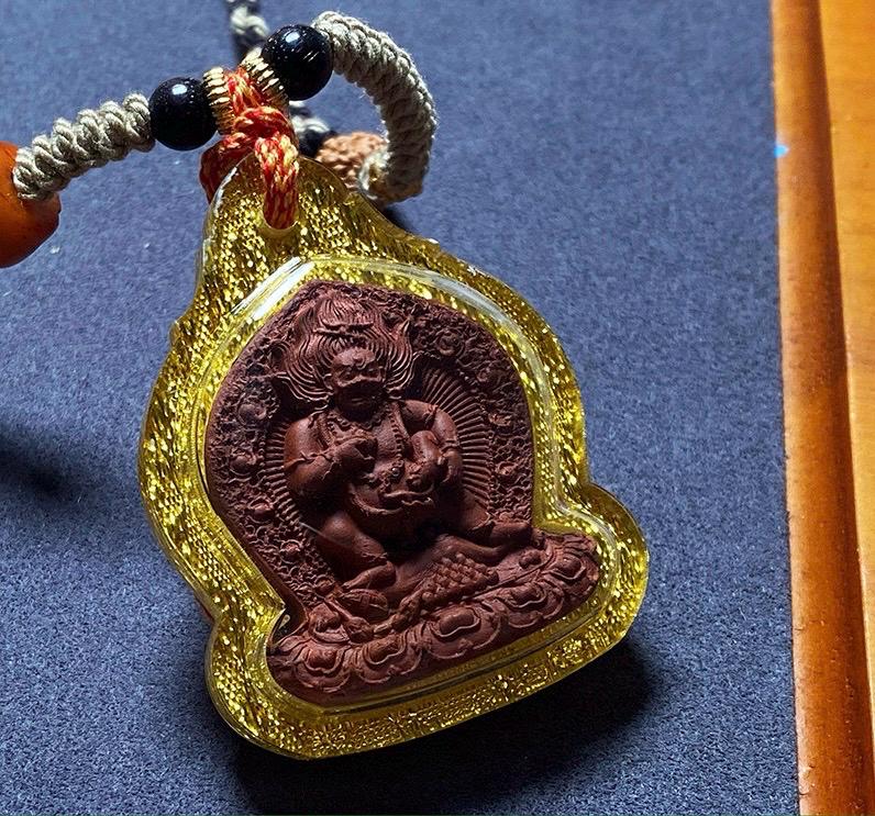 Black Jambhala Medicine Tsa Tsa Pendant, Tibetan Buddhism Gau Box Necklace, Mini Thangka Amulet, Kubera God of Wealth, Spiritual Monk Gift