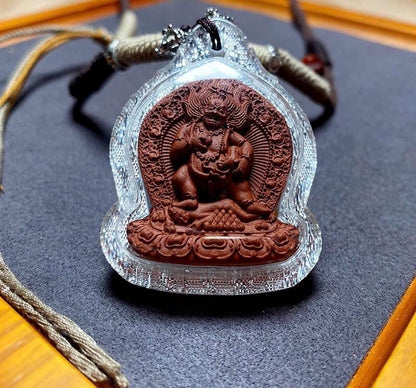 Black Jambhala Medicine Tsa Tsa Pendant, Tibetan Buddhism Gau Box Necklace, Mini Thangka Amulet, Kubera God of Wealth, Spiritual Monk Gift