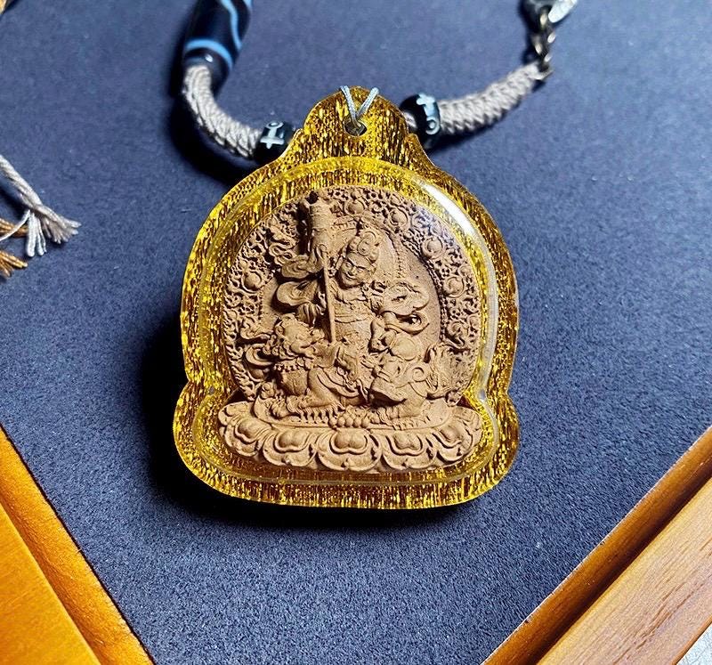 Tibetan Jambhala Medicine Tsatsa Pendant,Handmade Gau Box Necklace,Thangka Buddhist Amulet,Sacred Himalayan Art Jewelry,Gift for Him