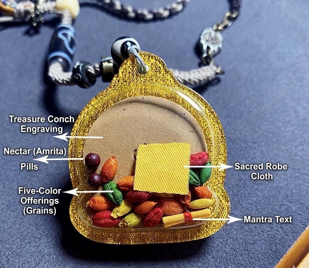 Tibetan Jambhala Medicine Tsatsa Pendant,Handmade Gau Box Necklace,Thangka Buddhist Amulet,Sacred Himalayan Art Jewelry,Gift for Him