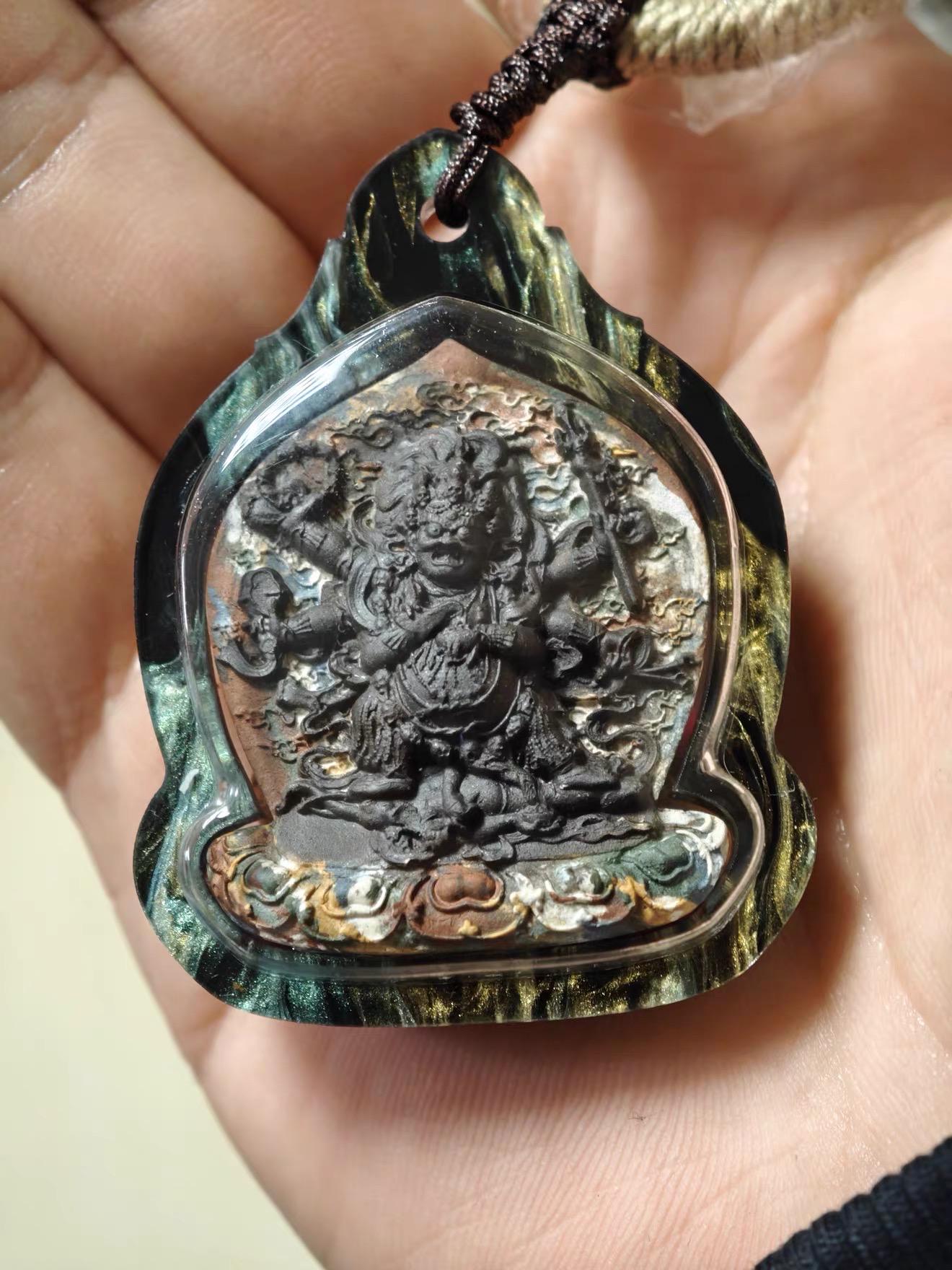 Tibetan Mahakala Six-Armed Deity Clay Amulet Pendant, Handmade Medicinal Paste Gau Box, Buddhist Art Tsa Tsa, Unique Spiritual Jewelry Gift