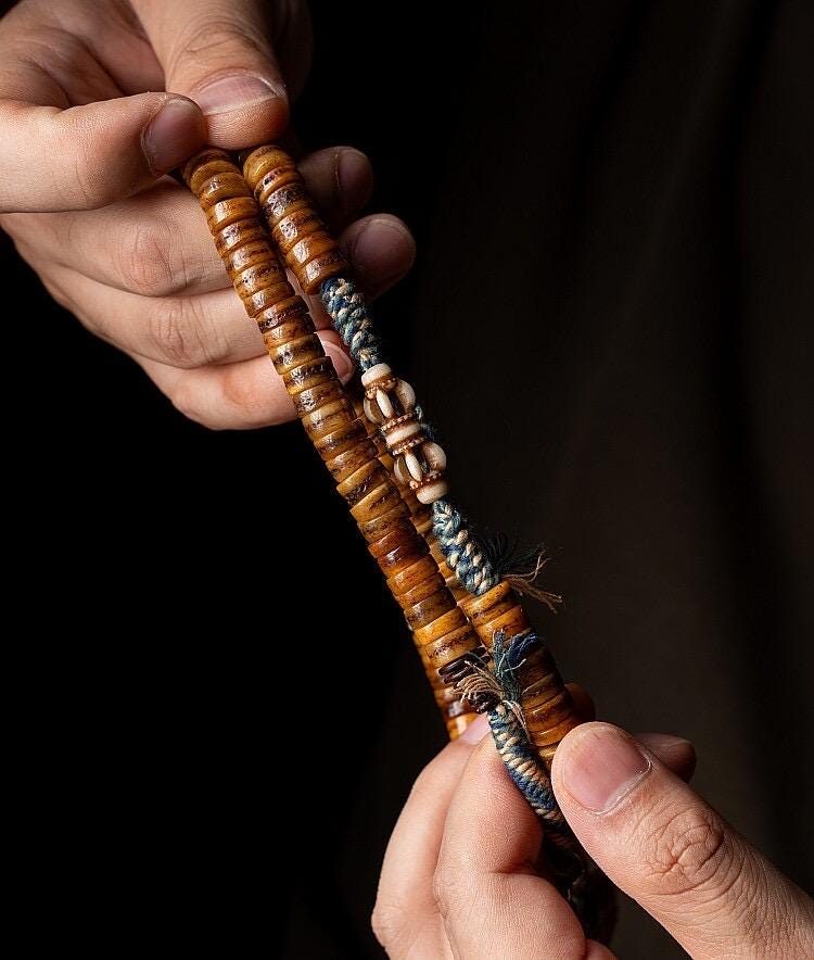 Tibetan Yak Bone Mala 108 Prayer Beads Antique Buddhist Rosary Vintage Yak Bone Bracelet Meditation Mala Healing Spirit Beads Boho