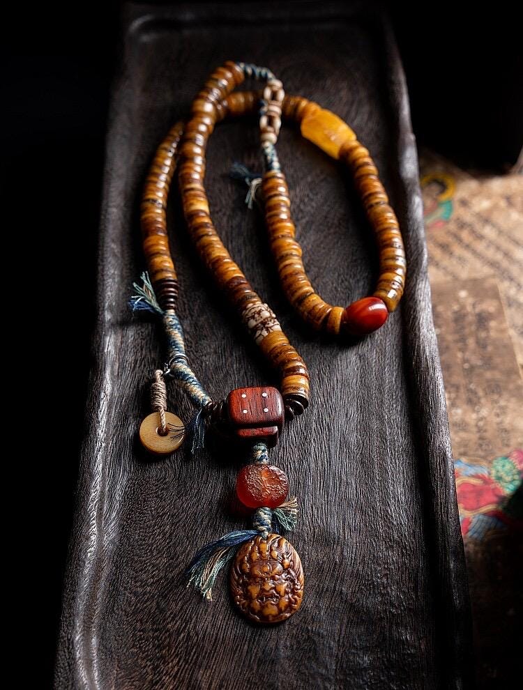 Tibetan Yak Bone Mala 108 Prayer Beads Antique Buddhist Rosary Vintage Yak Bone Bracelet Meditation Mala Healing Spirit Beads Boho