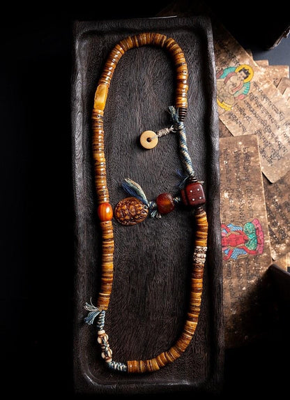 Tibetan Yak Bone Mala 108 Prayer Beads Antique Buddhist Rosary Vintage Yak Bone Bracelet Meditation Mala Healing Spirit Beads Boho