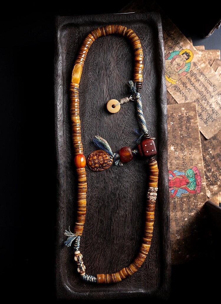 Tibetan Yak Bone Mala 108 Prayer Beads Antique Buddhist Rosary Vintage Yak Bone Bracelet Meditation Mala Healing Spirit Beads Boho
