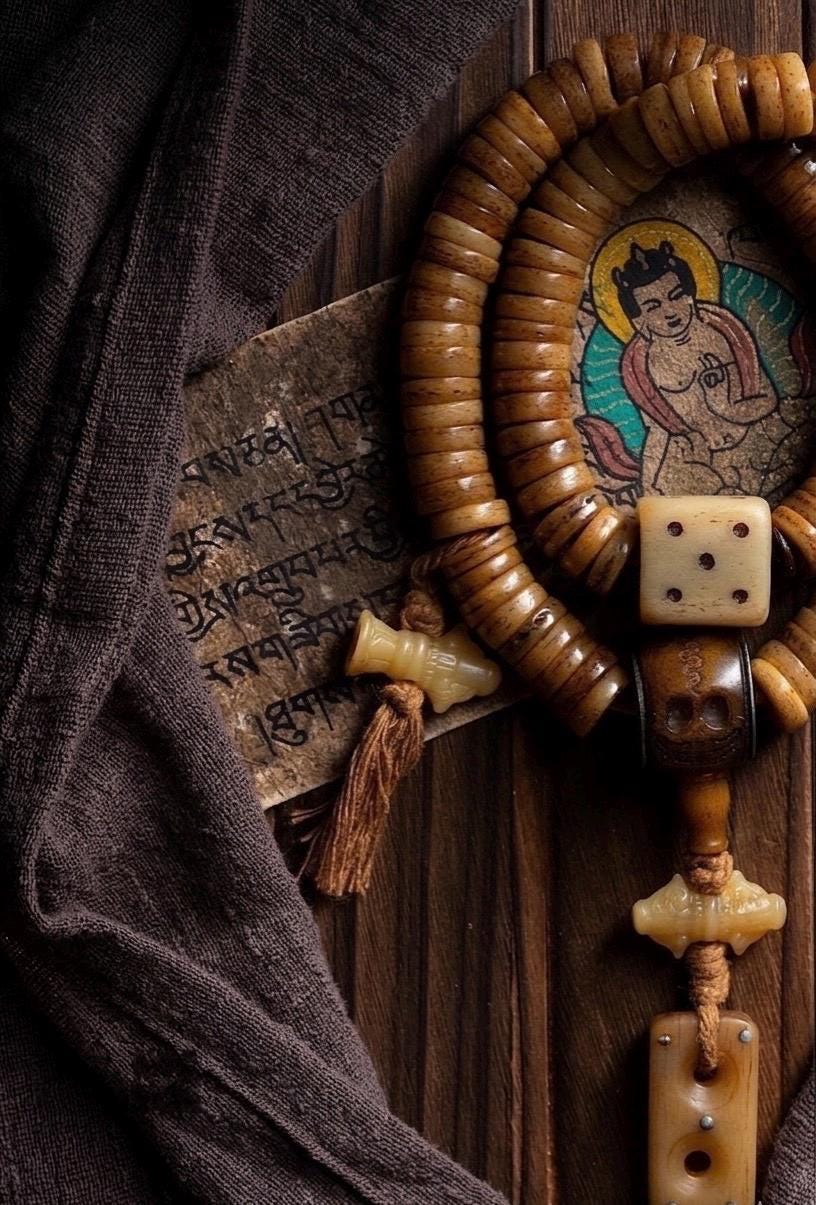 Tibetan Yak Bone Mala 108 Prayer Beads Antique Buddhist Rosary Vintage Yak Bone Bracelet Meditation Mala Healing Spirit Beads Boho