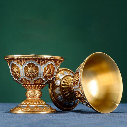 Pure Brass Offering Bowl for Altar, Buddhist Ritual Water Cup, Zen Meditation Tabletop Decor, Sacred Water Vessel for Buddha Guan Yin Wealth