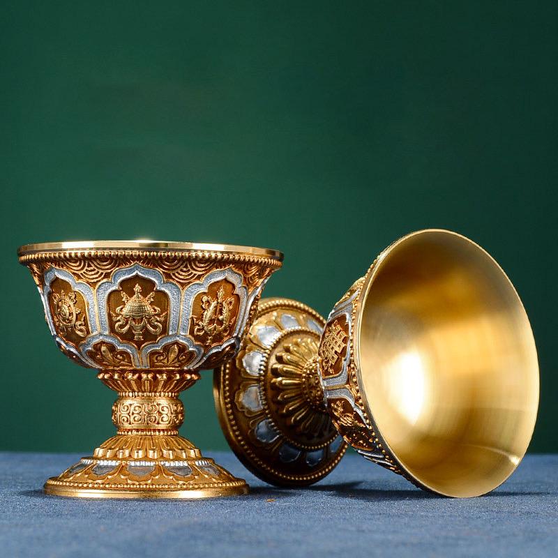 Pure Brass Offering Bowl for Altar, Buddhist Ritual Water Cup, Zen Meditation Tabletop Decor, Sacred Water Vessel for Buddha Guan Yin Wealth