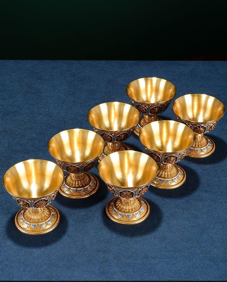 Pure Brass Offering Bowl for Altar, Buddhist Ritual Water Cup, Zen Meditation Tabletop Decor, Sacred Water Vessel for Buddha Guan Yin Wealth