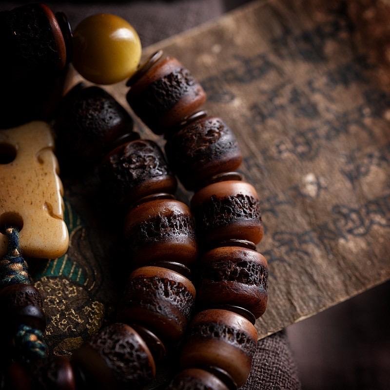 Genuine Tibetan Yak Bone Mala Bracelet for Men, Vintage Double Loop Bead Bracelet, Buddhist Prayer Beads, Unique Gift for Him
