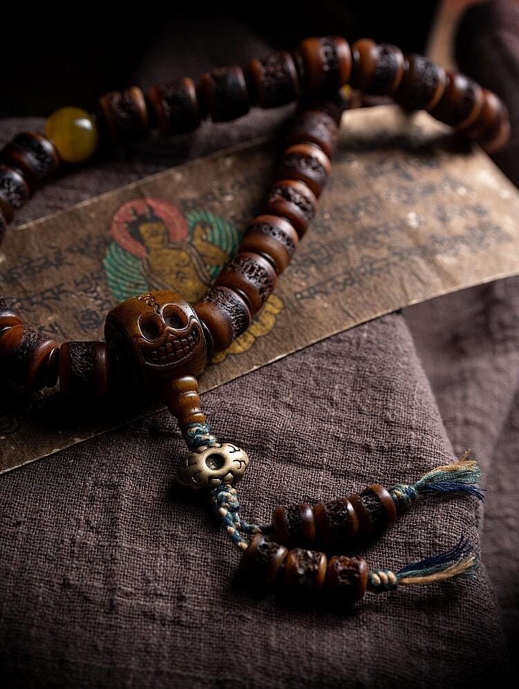 Genuine Tibetan Yak Bone Mala Bracelet for Men, Vintage Double Loop Bead Bracelet, Buddhist Prayer Beads, Unique Gift for Him