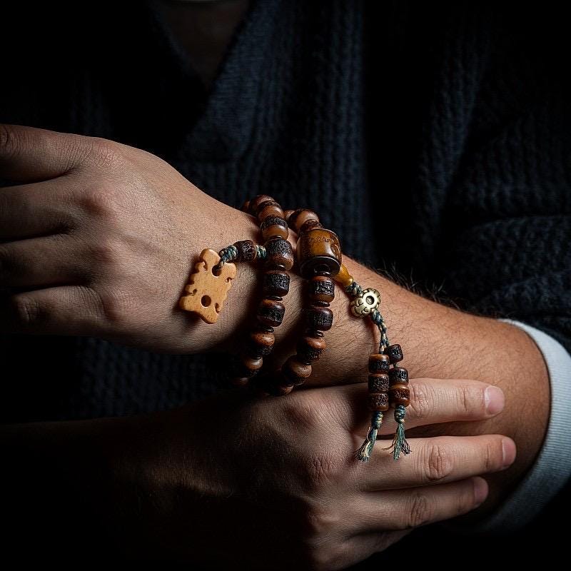 Genuine Tibetan Yak Bone Mala Bracelet for Men, Vintage Double Loop Bead Bracelet, Buddhist Prayer Beads, Unique Gift for Him