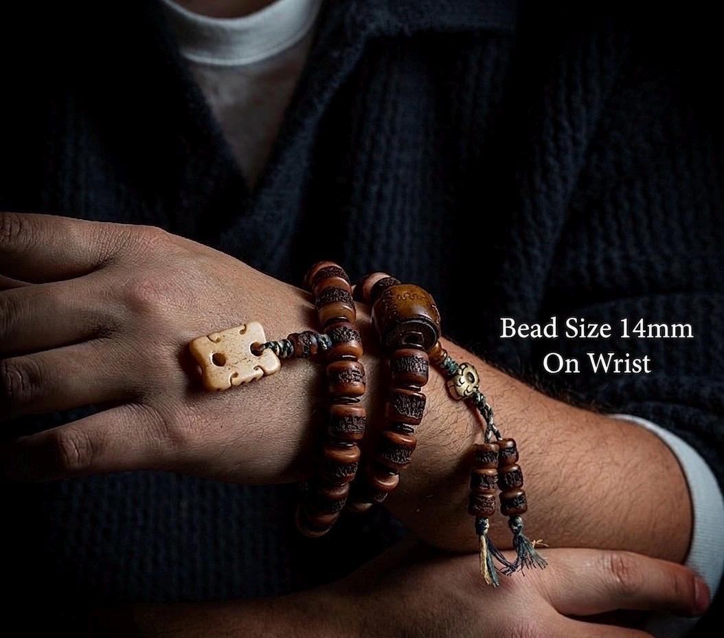Genuine Tibetan Yak Bone Mala Bracelet for Men, Vintage Double Loop Bead Bracelet, Buddhist Prayer Beads, Unique Gift for Him