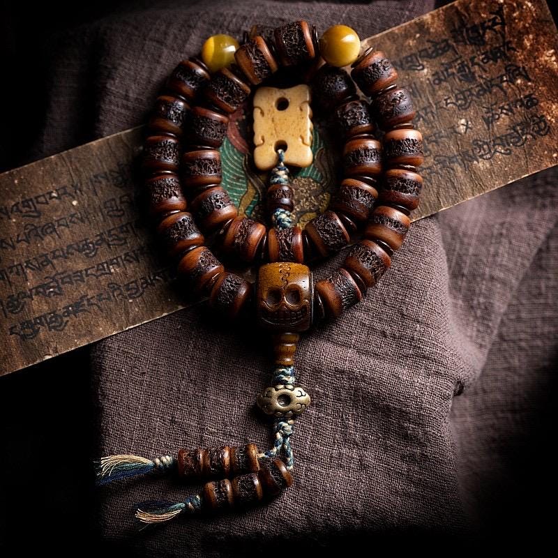 Genuine Tibetan Yak Bone Mala Bracelet for Men, Vintage Double Loop Bead Bracelet, Buddhist Prayer Beads, Unique Gift for Him