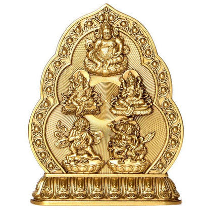 Five Wealth Gods Brass Offering Bowl Set, Buddhist Water Cups for Altar, Yellow Jambhala Puja Supplies, Zen Home Decor, Feng Shui Gift