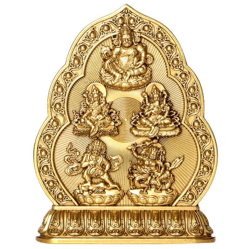 Five Wealth Gods Brass Offering Bowl Set, Buddhist Water Cups for Altar, Yellow Jambhala Puja Supplies, Zen Home Decor, Feng Shui Gift