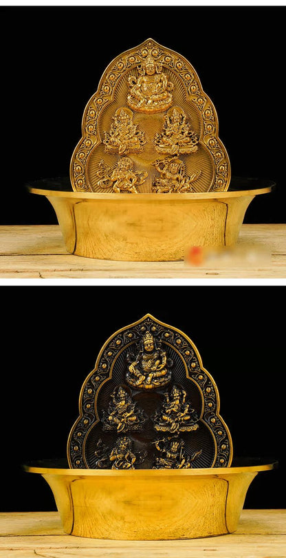 Five Wealth Gods Brass Offering Bowl Set, Buddhist Water Cups for Altar, Yellow Jambhala Puja Supplies, Zen Home Decor, Feng Shui Gift